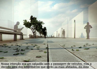 Comerciantes sinalizam para calçadão com passagens de veículos