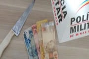 PM prende suspeito de furtos com faca e dinheiro