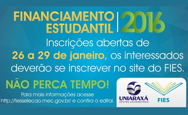 Inscrições abertas para o FIES no Uniaraxá