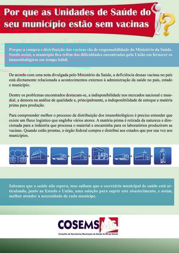 NOTA: Secretaria de Saúde esclarece falta de vacinas no município 1 NOTA: Secretaria de Saúde esclarece falta de vacinas no município 1
