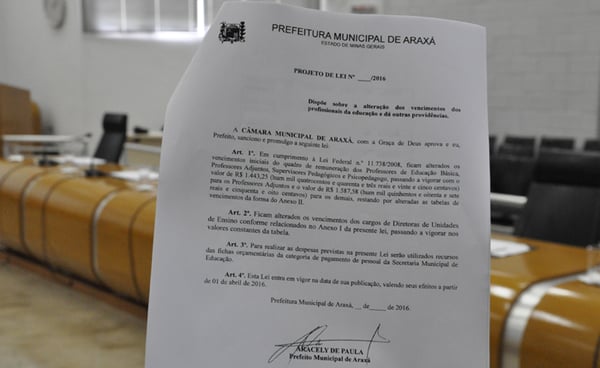 Executivo envia projeto para a Câmara que altera piso salarial de profissionais da educação em Araxá