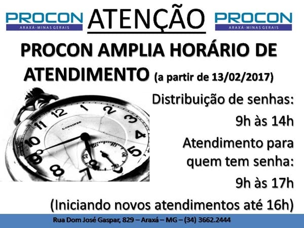 PROCON amplia horário de atendimento em Araxá