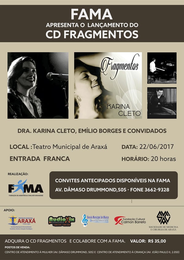 Cantora araxaense doará renda de cd para a FAMA