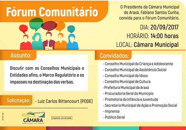 Convite: Fórum Comunitário na Câmara Municipal