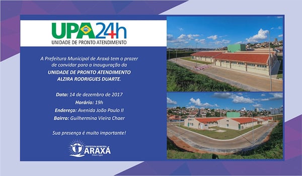 Convite: Inauguração da Unidade de Pronto Atendimento UPA