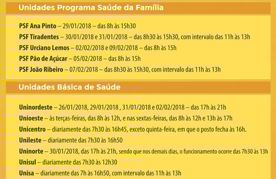 UBSs e PSFs adotam horário especial para vacinação contra febre amarela