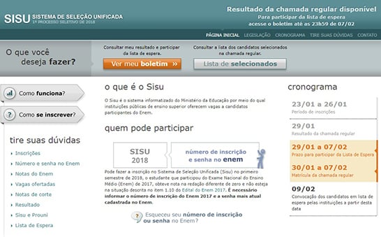 Matrículas para aprovados na primeira chamada do Sisu começam hoje