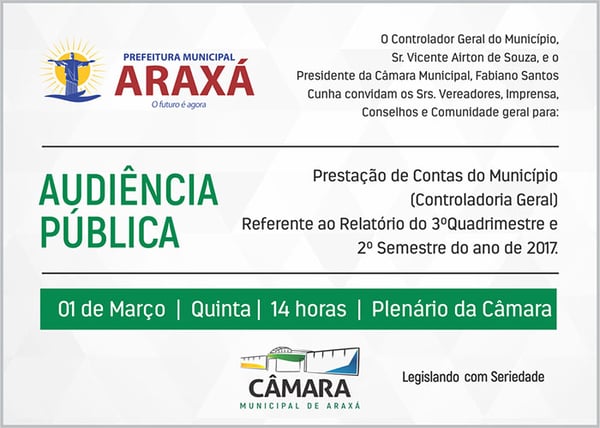 Convite: Audiência Pública para prestação de contas – Controladoria Geral