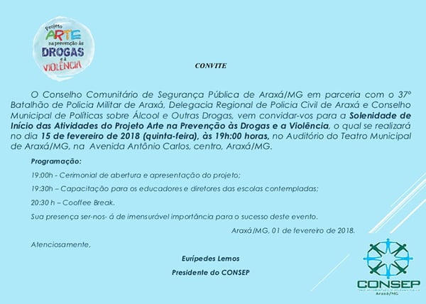Convite Consep: Arte na Prevenção às Drogas e a Violência