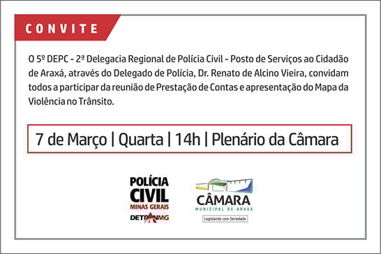 Convite: Reunião de Prestação de Contas e apresentação do Mapa da Violência no Trânsito