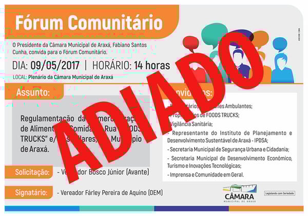 Comunicado: Adiamento de Fórum Comunitário