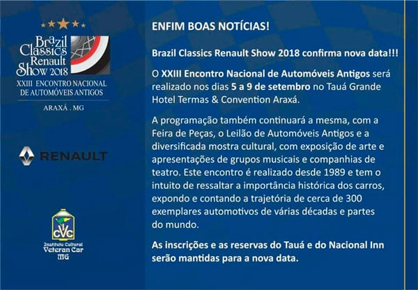 Brazil Classics Renault Show 2018 confirma nova data