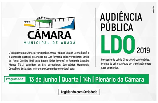 Convite: Audiência Pública que discutirá a LDO 2019