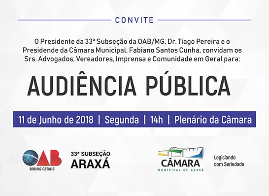 Convite: Audiência Pública na Câmara Municipal