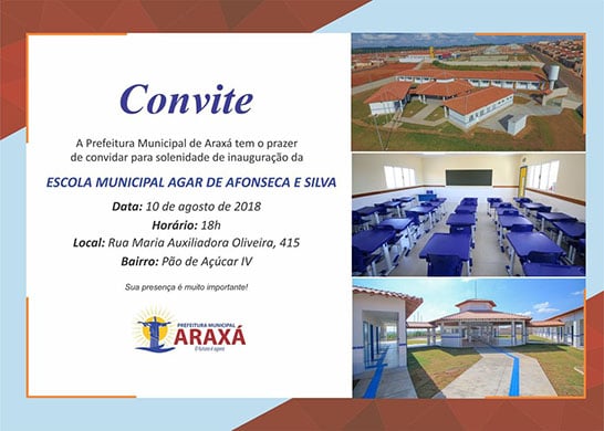 Convite: Inauguração Escola Municipal Agar de Afonseca e Silva