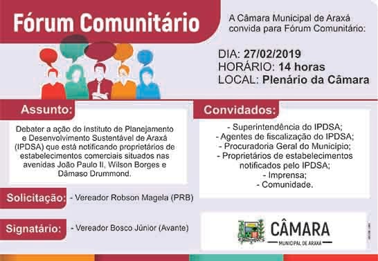 Convite: Fórum Comunitário na Câmara Municipal