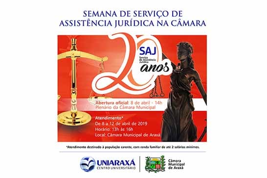 Uniaraxá e Câmara lançam Semana de Assistência Jurídica para pessoas carentes