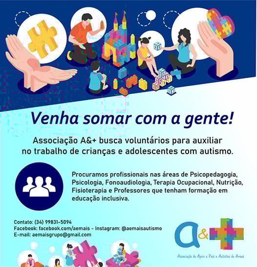 Associação A&+ busca voluntários para auxiliar no trabalho de crianças e adolescentes com autismo