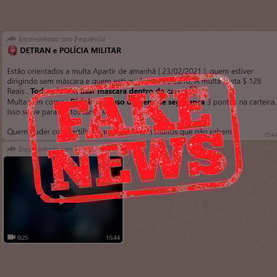 ALERTA FAKE NEWS: Multa para condutores sem máscara