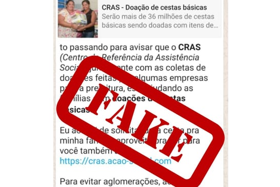 Prefeitura alerta sobre notícia falsa em relação a cadastro online para doação de cestas básicas