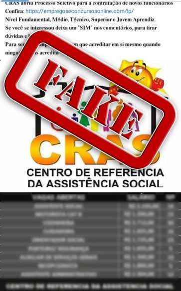 ALERTA FAKE NEWS: Processo seletivo para contratação de funcionários do Cras